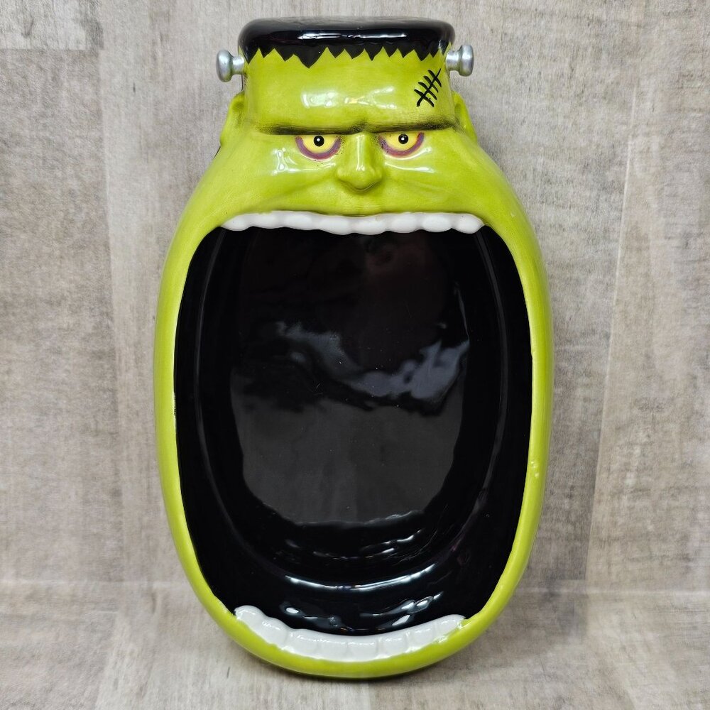 Dept 56 Frankenstein Candy Dish Halloween Green Black Monster Department